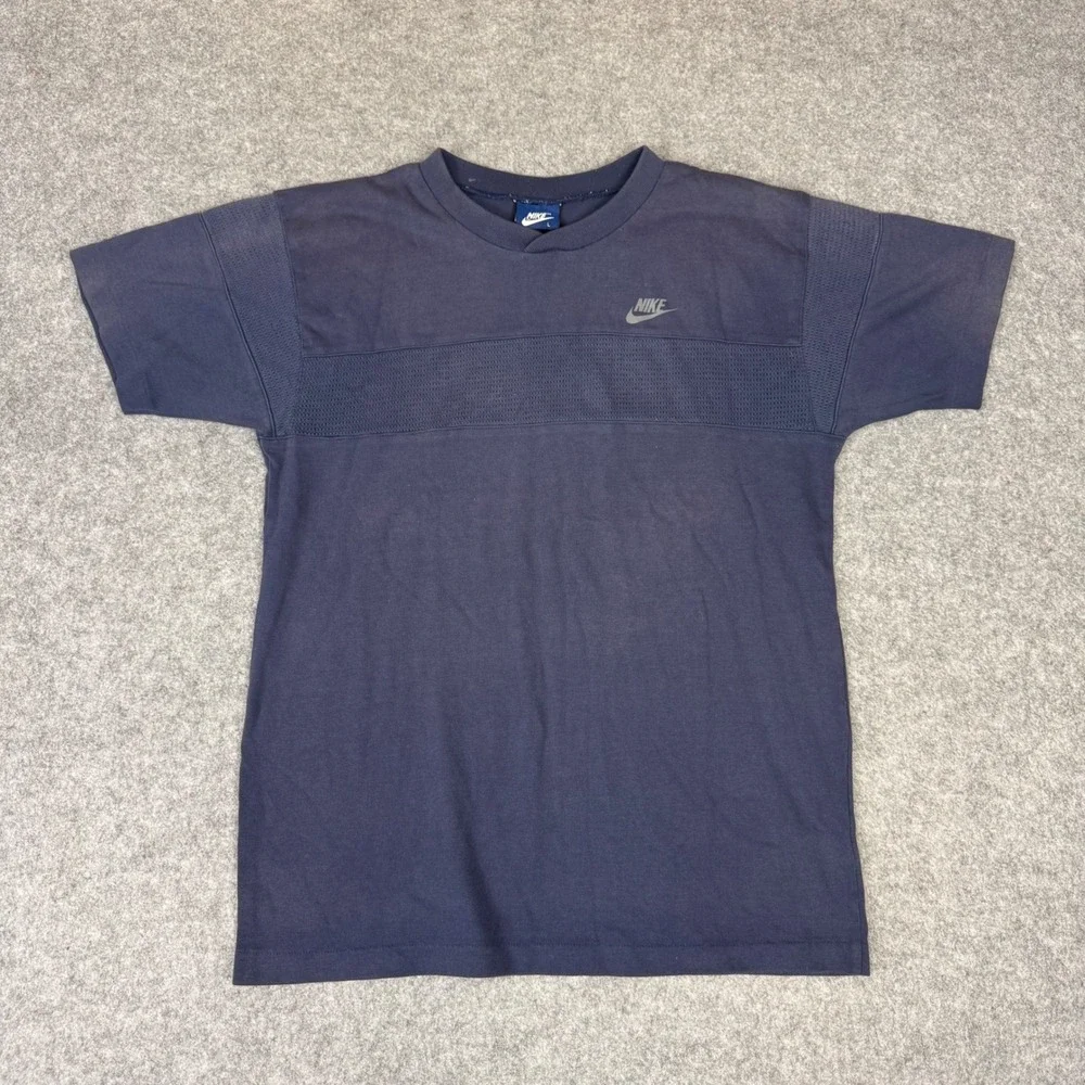 Vintage Nike Blue Tag Mesh Panel T-Shirt Navy Blue Mens Large Retro Sportswear